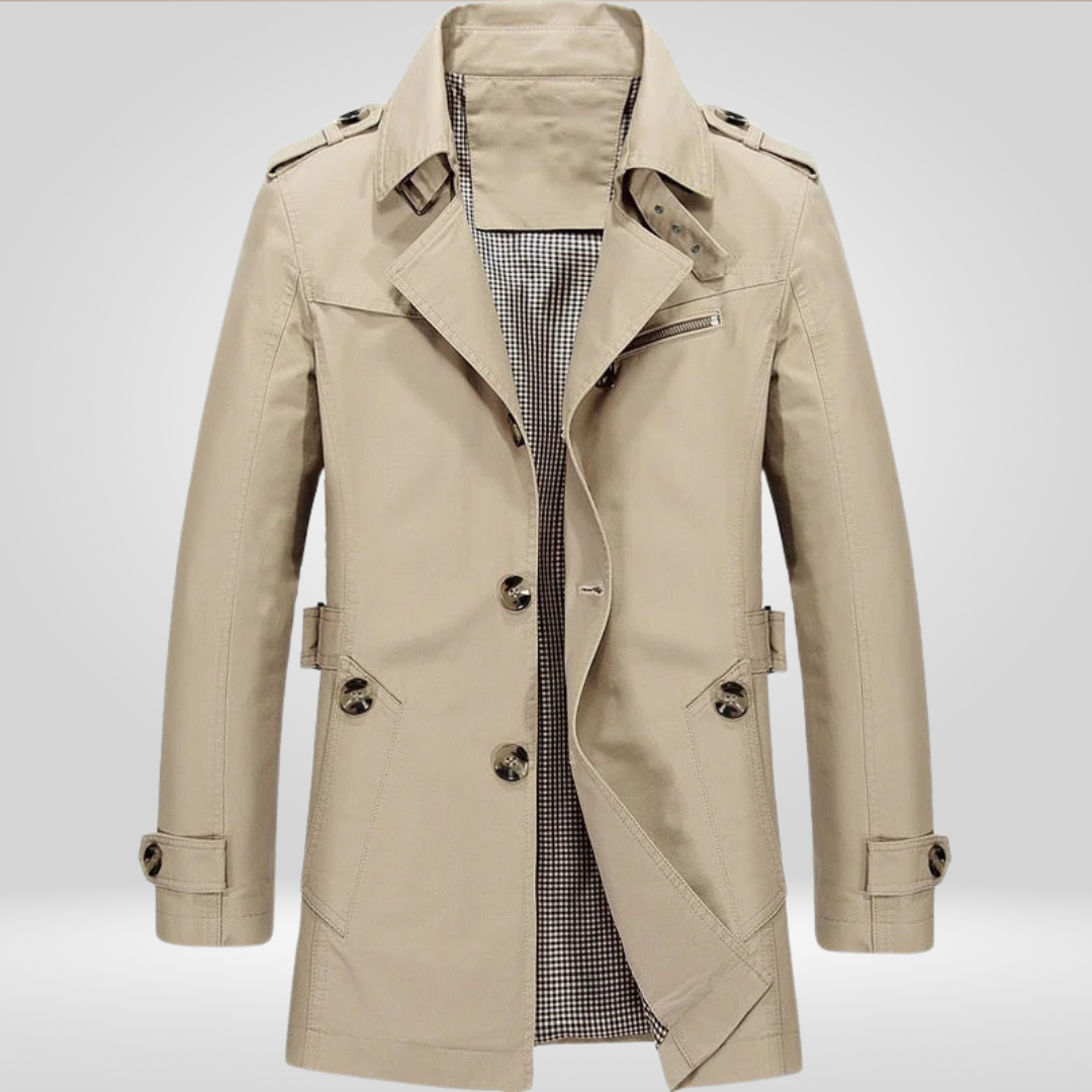 Trenchcoat | Klassisch | Mittellang | Einreihiger Mantel | Herren-Trenchcoat-Chaps Herrenmode