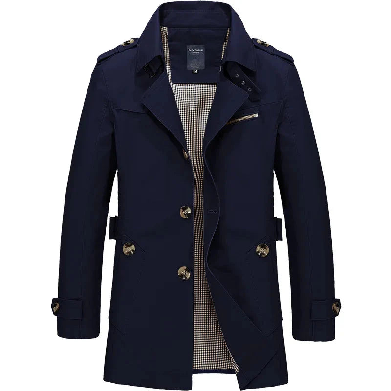 Trenchcoat – Klassischer, Mittellanger, Einreihiger Herren-Trenchcoat-Blau-M-Chaps Herrenmode