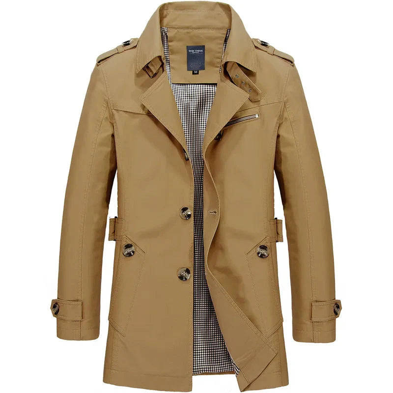 Herren Trenchcoat Mittellang Einreihig Klassisch Beige - Norvielle