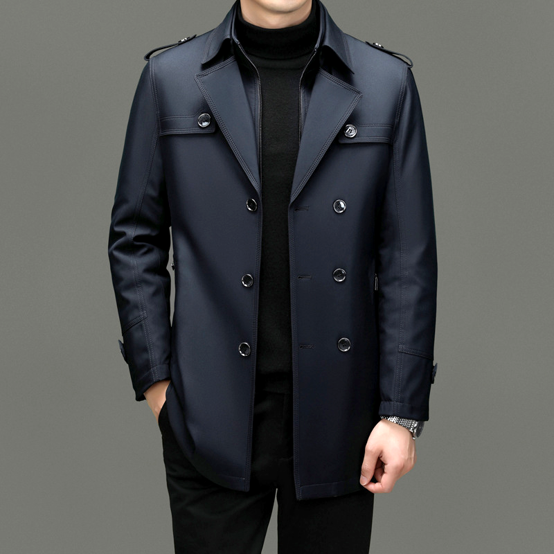 Herren Trenchcoat Mittellang Zweireiher Beige - Norvielle