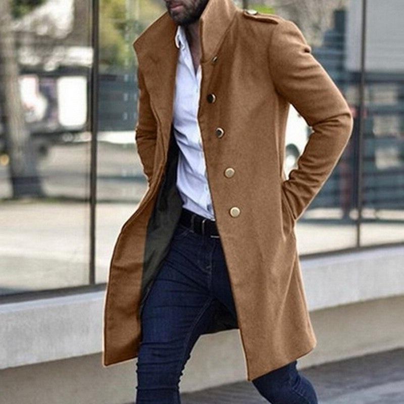 Herren Trenchcoat Halblang Einreihig Wintertrenchcoat Schwarz - Norvielle