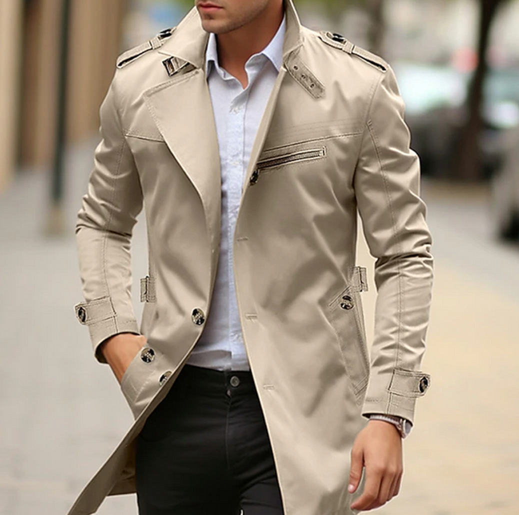 Herren Trenchcoat Klassisch Mittellang Wasserabweisend Beige - Norvielle