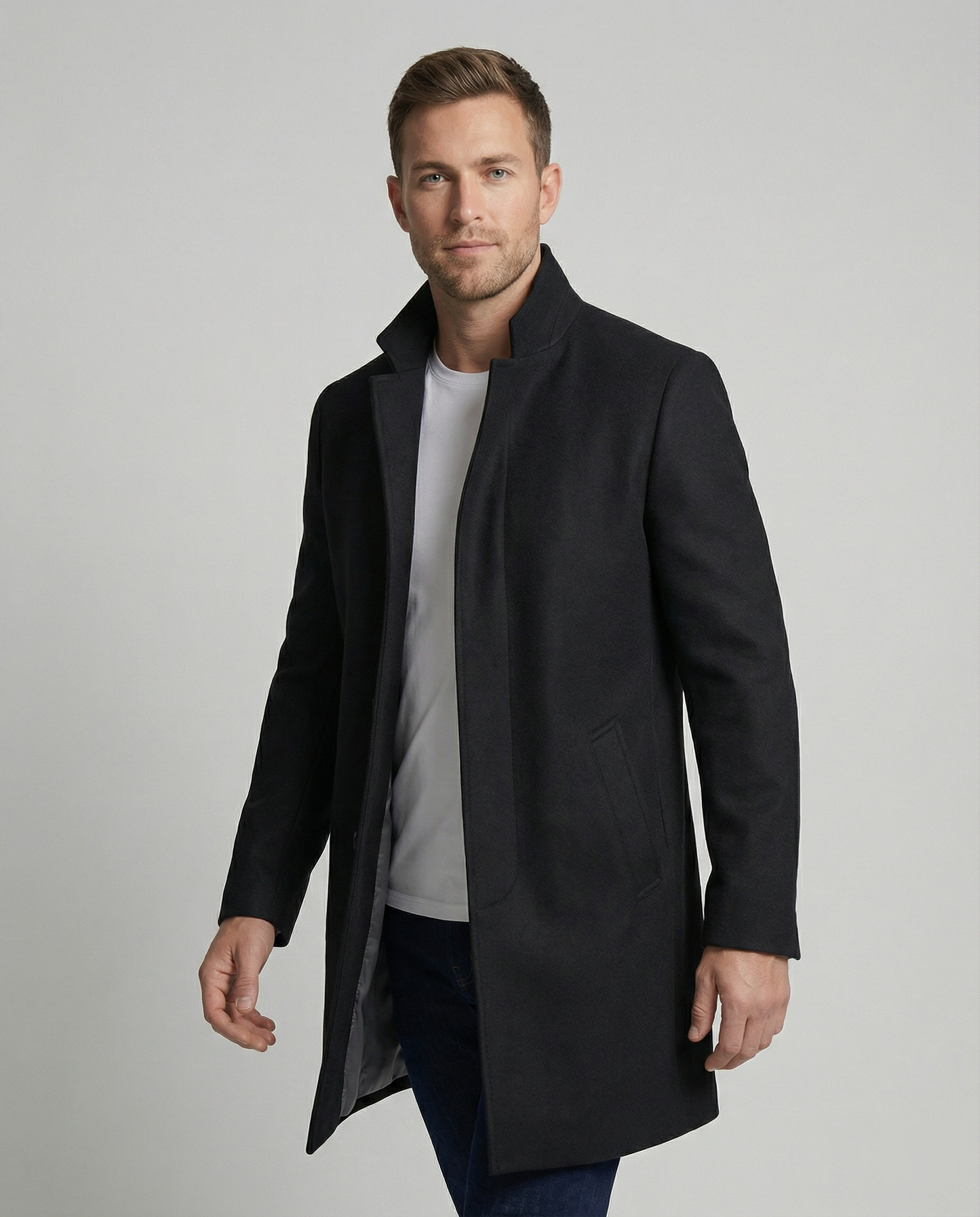 Eleganter Damenmantel aus Wolle Schwarz - Norvielle