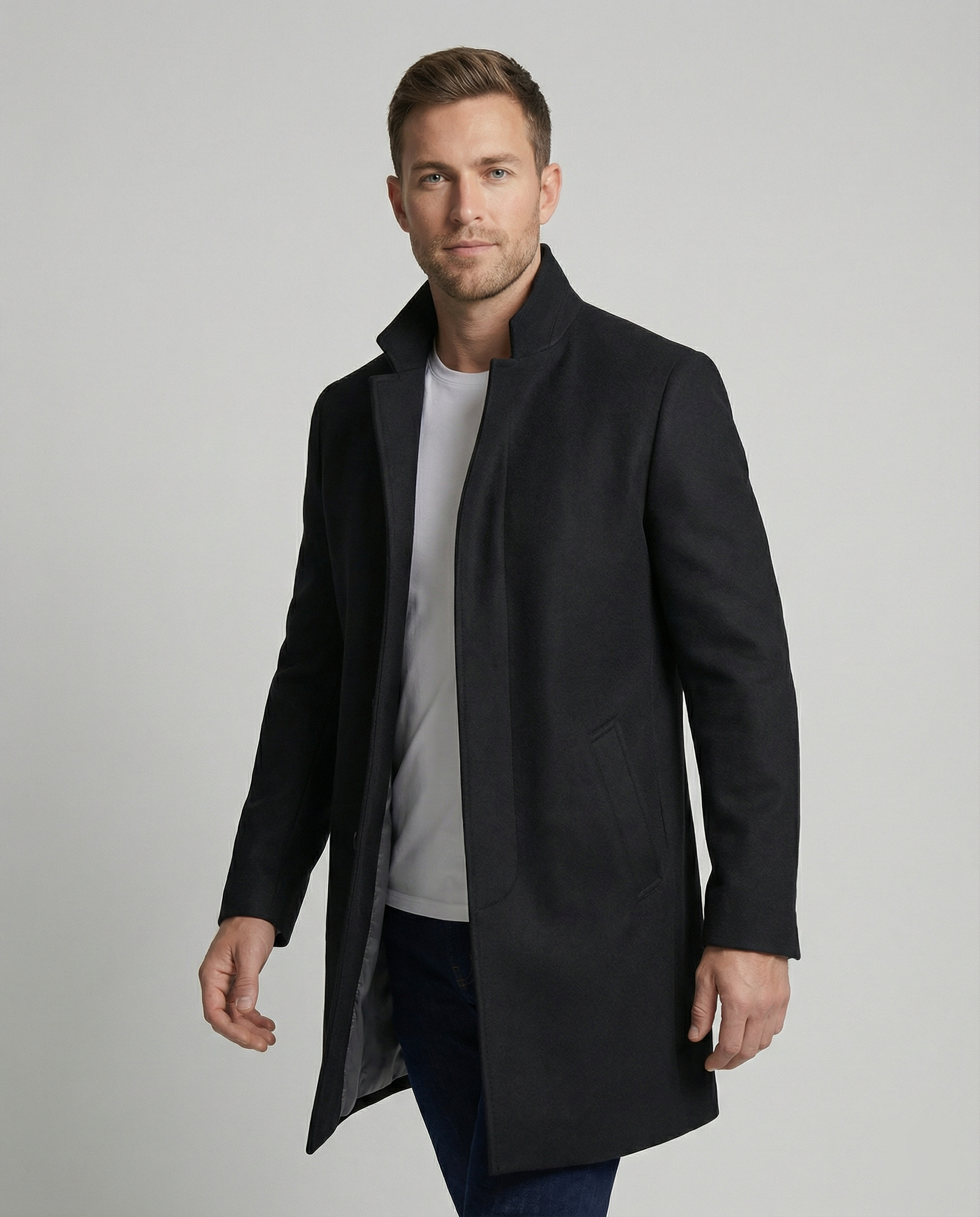 Eleganter Damenmantel aus Wolle Schwarz - Norvielle