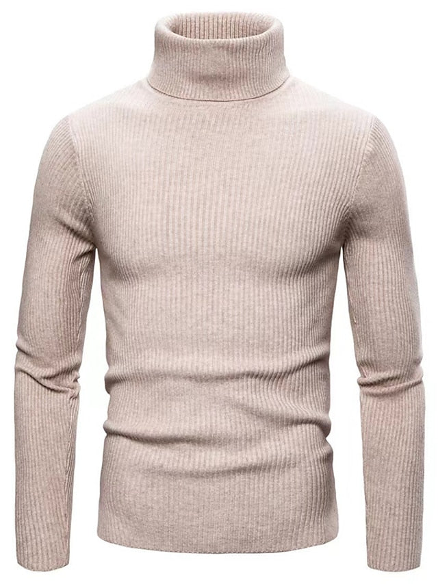 Turleneck – Gerippter, Langärmeliger, Schmal Geschnittener Strickpullover für Herren-Beige-XS-Chaps Herrenmode