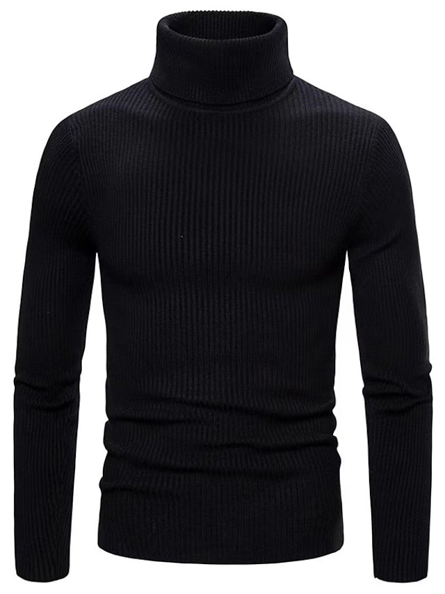 Herren Strickpullover Langärmelig Gerippt Schmal Schwarz - Norvielle