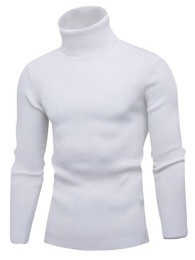 Turleneck – Gerippter, Langärmeliger, Schmal Geschnittener Strickpullover für Herren-Weiß-XS-Chaps Herrenmode