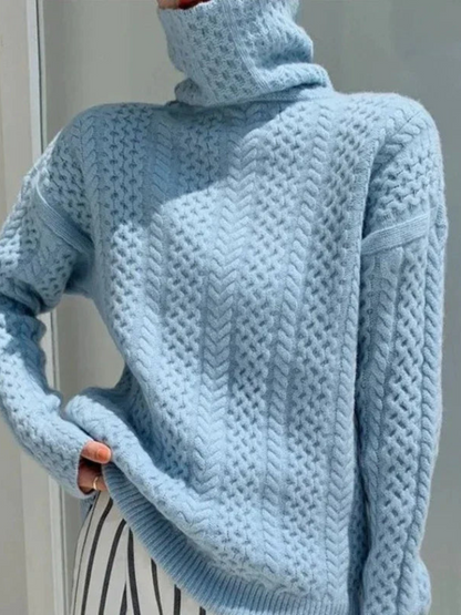 Damen Rollkragenpullover Kabelstrick Lockere Passform