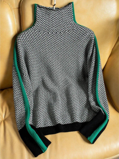 Damen Rollkragenpullover Geometrischer Druck