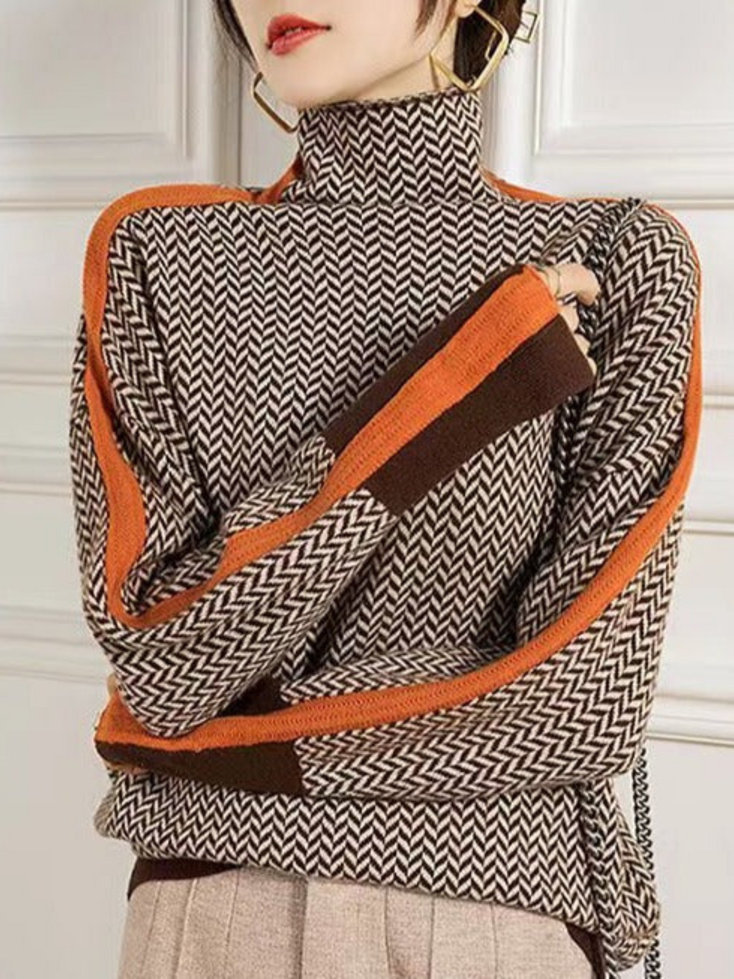 Damen Rollkragenpullover Geometrischer Druck - Norvielle