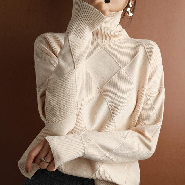 Norvielle Damen Rollkragenpullover Warmes Strickdesign