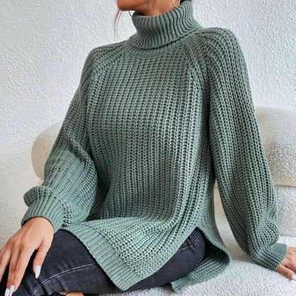 Norvielle Damen Rollkragenpullover Oversized Baumwolle Beige
