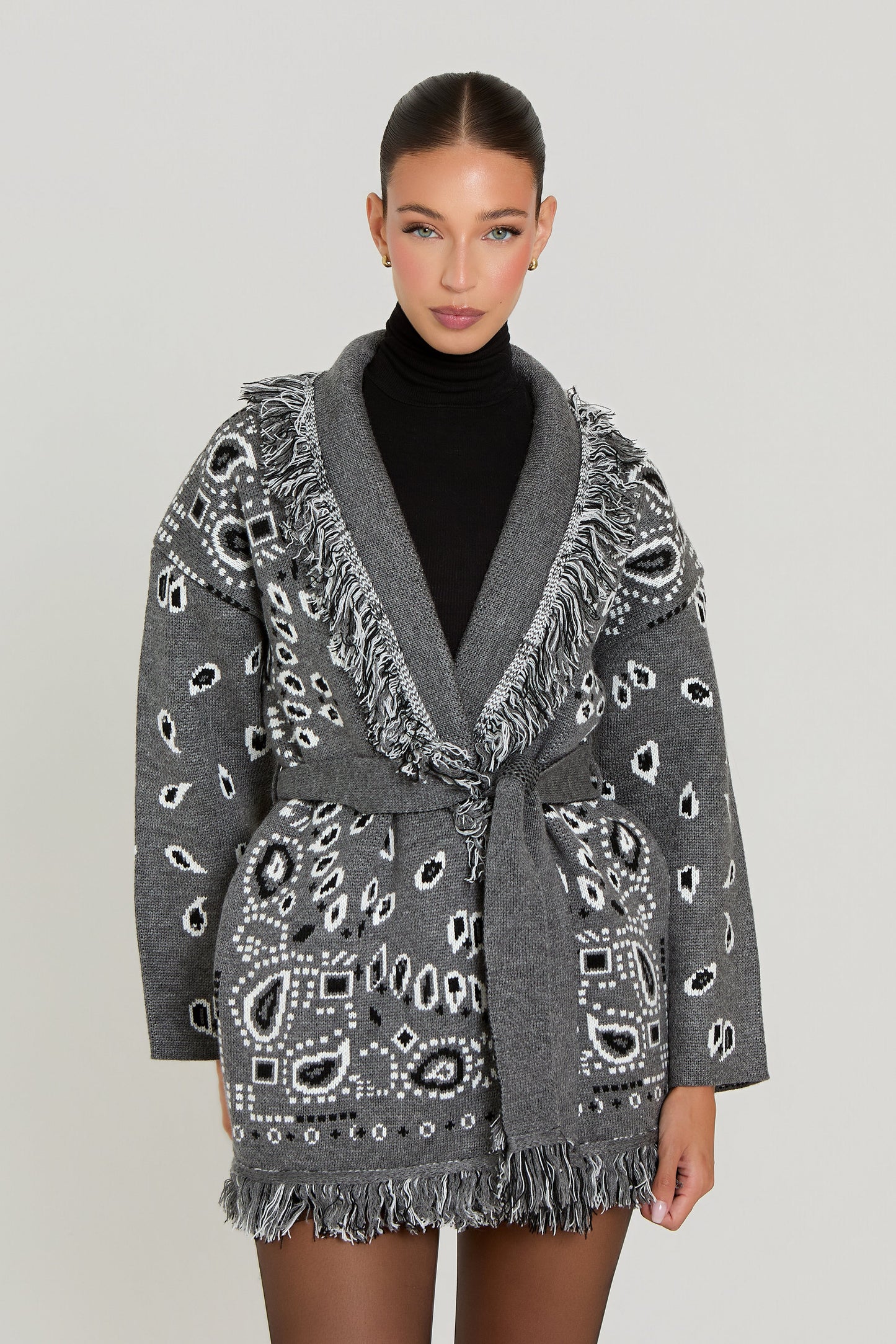 Damen Bandana Cardigan Mit Fransen Muster Warm - Norvielle