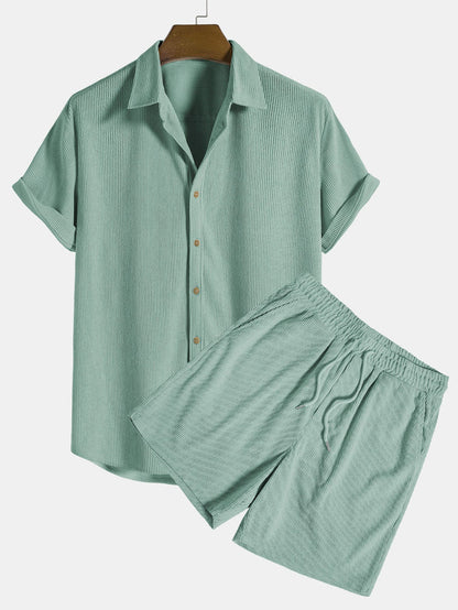 Herren Strickset Feinripp Hemd Shorts
