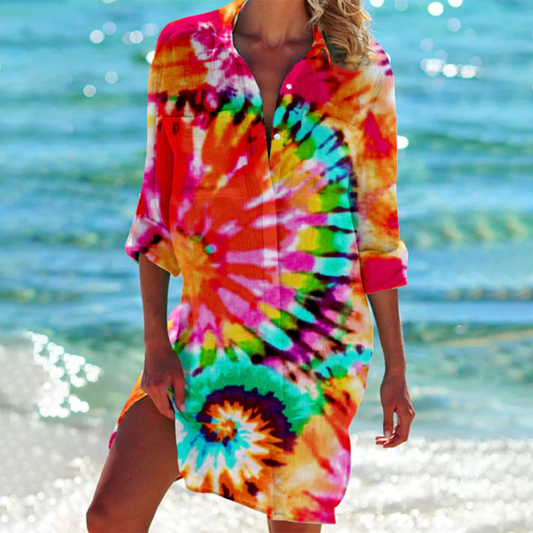 Damen Strandkleid 3/4-Arm Batik-Print - Norvielle