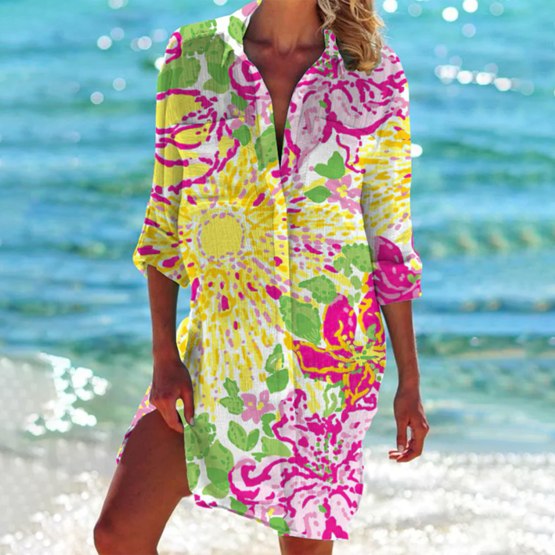 Damen A-Linie Hemdkleid Florales Muster Elegantes Design