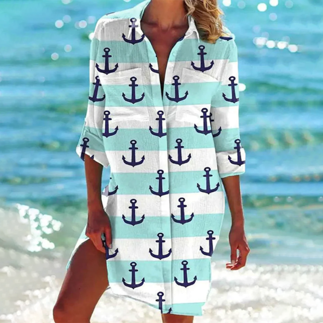 Damen Strandkleid 3/4-Arm Batik-Print