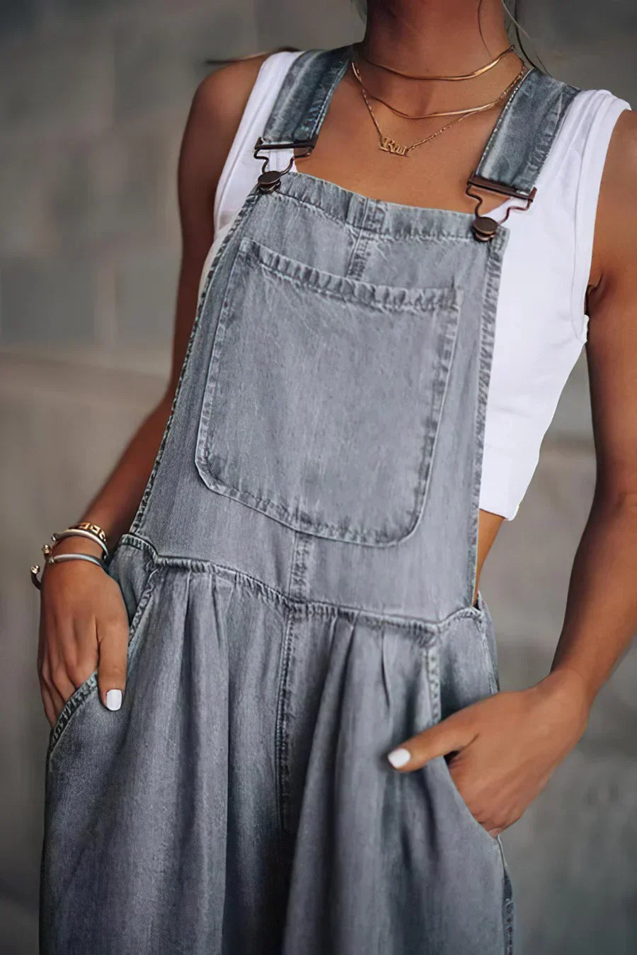 Damen Denim-Overall Trendig Ohne Ärmel Blau - Norvielle