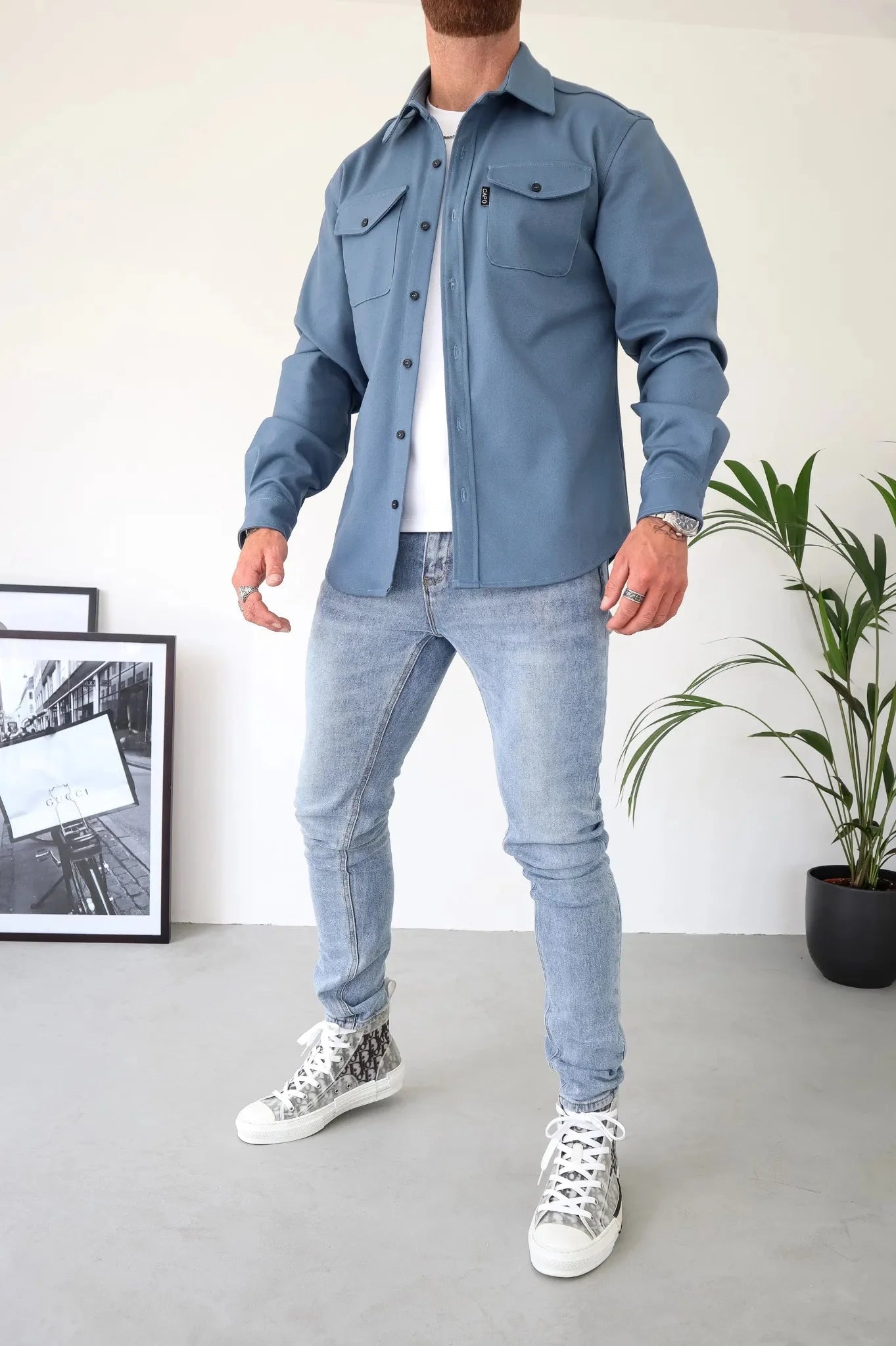 Herren Überhemd mit Brusttaschen Baumwolle Blau - Norvielle