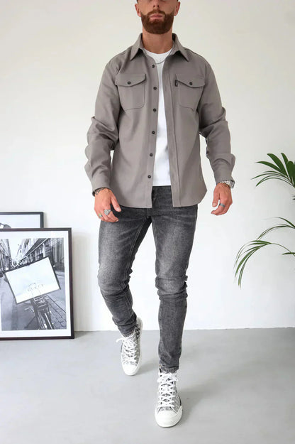 Überhemd - Button-Up - Langarm - Hemdjacke - Herrenjacke-Chaps Herrenmode