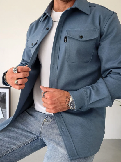 Überhemd | Button-Up | Umlegekragen | Herrenhemd | Hemdjacke-Blau-S-Chaps Herrenmode