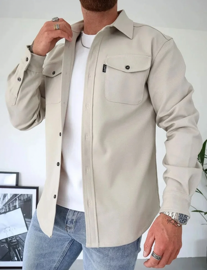 Überhemd | Button-Up | Umlegekragen | Herrenhemd | Hemdjacke-Hellbeige-S-Chaps Herrenmode
