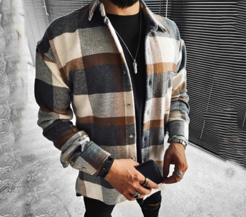 Überhemd - Langärmeliges Flanellhemd mit Knopfleiste für Männer-Braun-XS-Chaps Herrenmode
