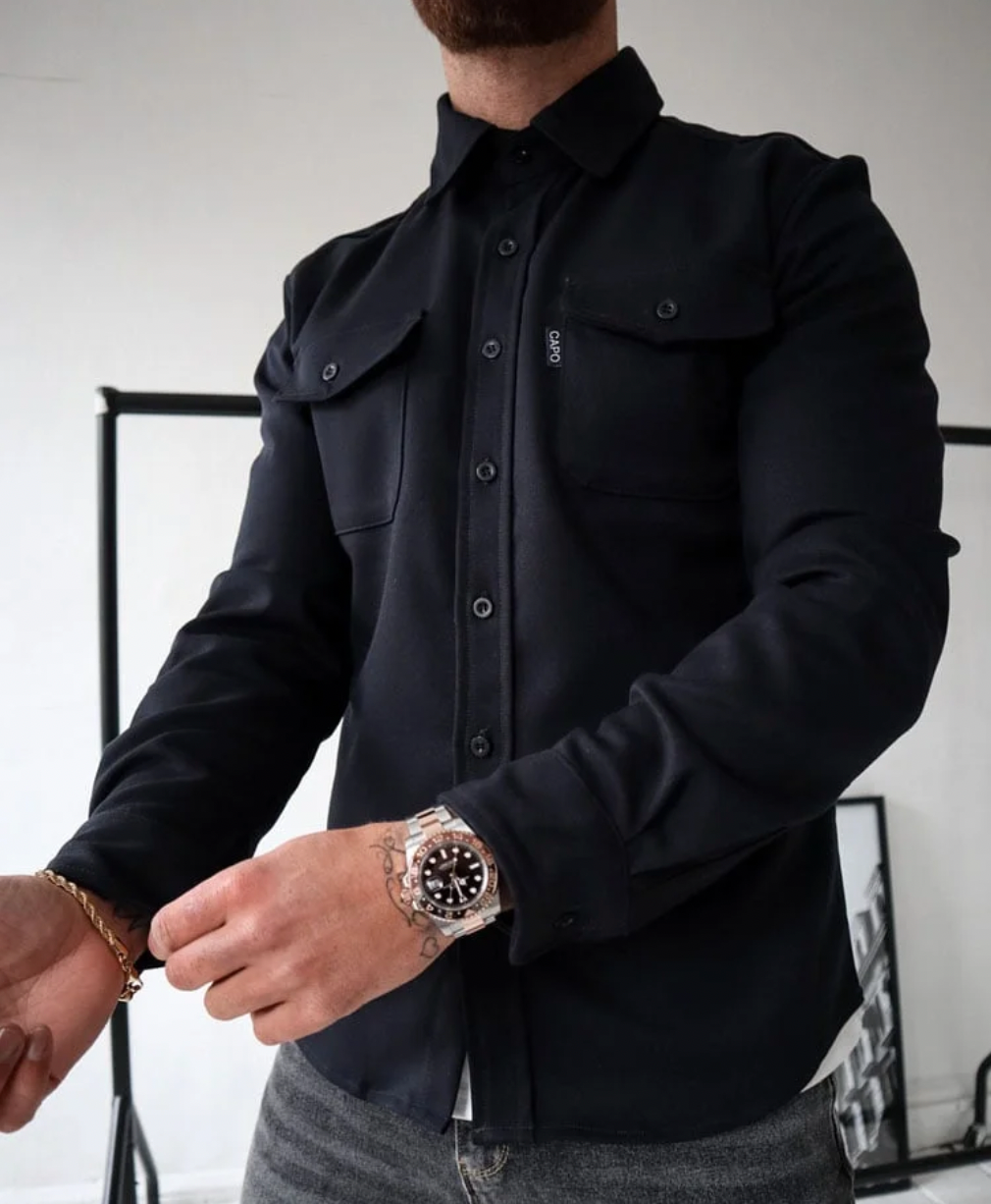 Überhemd - Umlegekragen - Langarm - Button-Up Hemd - Herrenhemden-Schwarz-XS-Chaps Herrenmode
