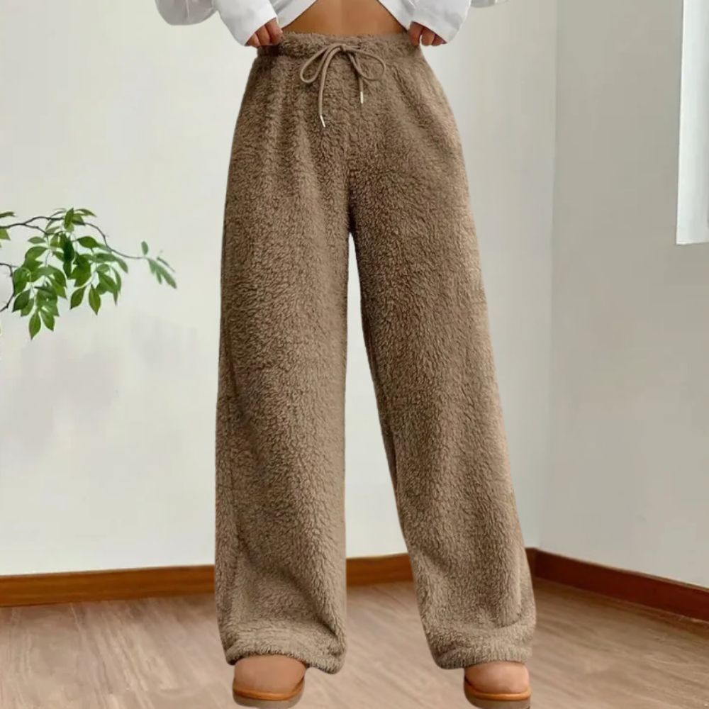 Damen Plüschhose Weich Kuschelig Grau