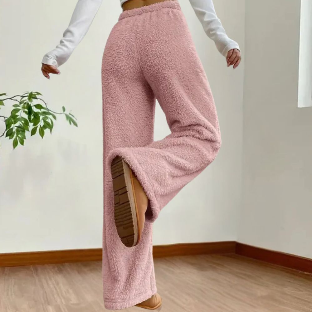 Damen Plüschhose Weich Kuschelig Grau