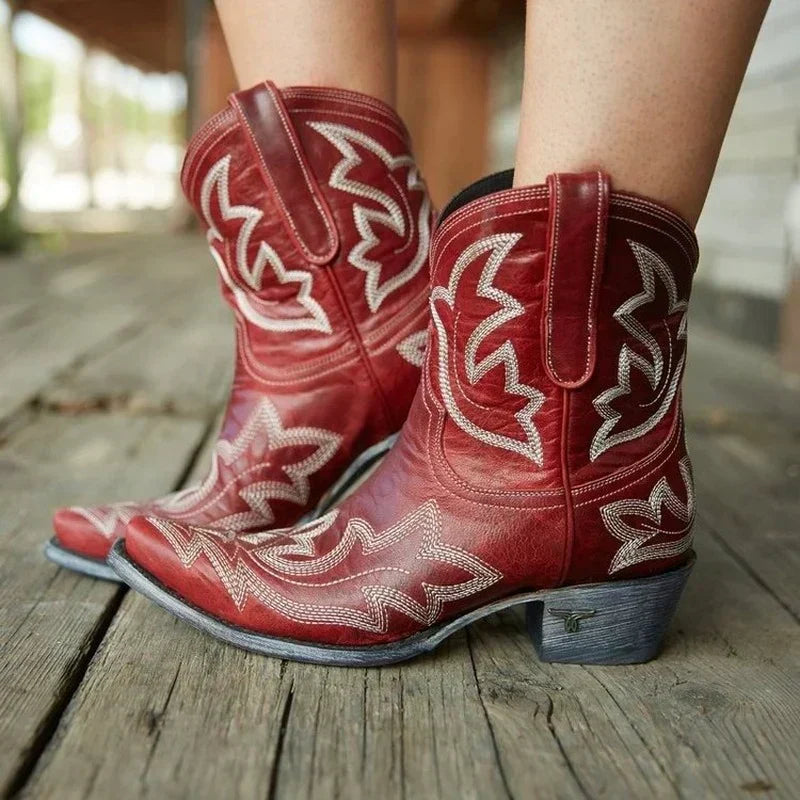 Norvielle Damen Cowboy-Stiefel Bestickt Leder