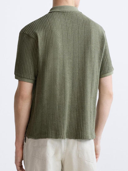 Herren Strickpoloshirt Reißverschluss V-Ausschnitt