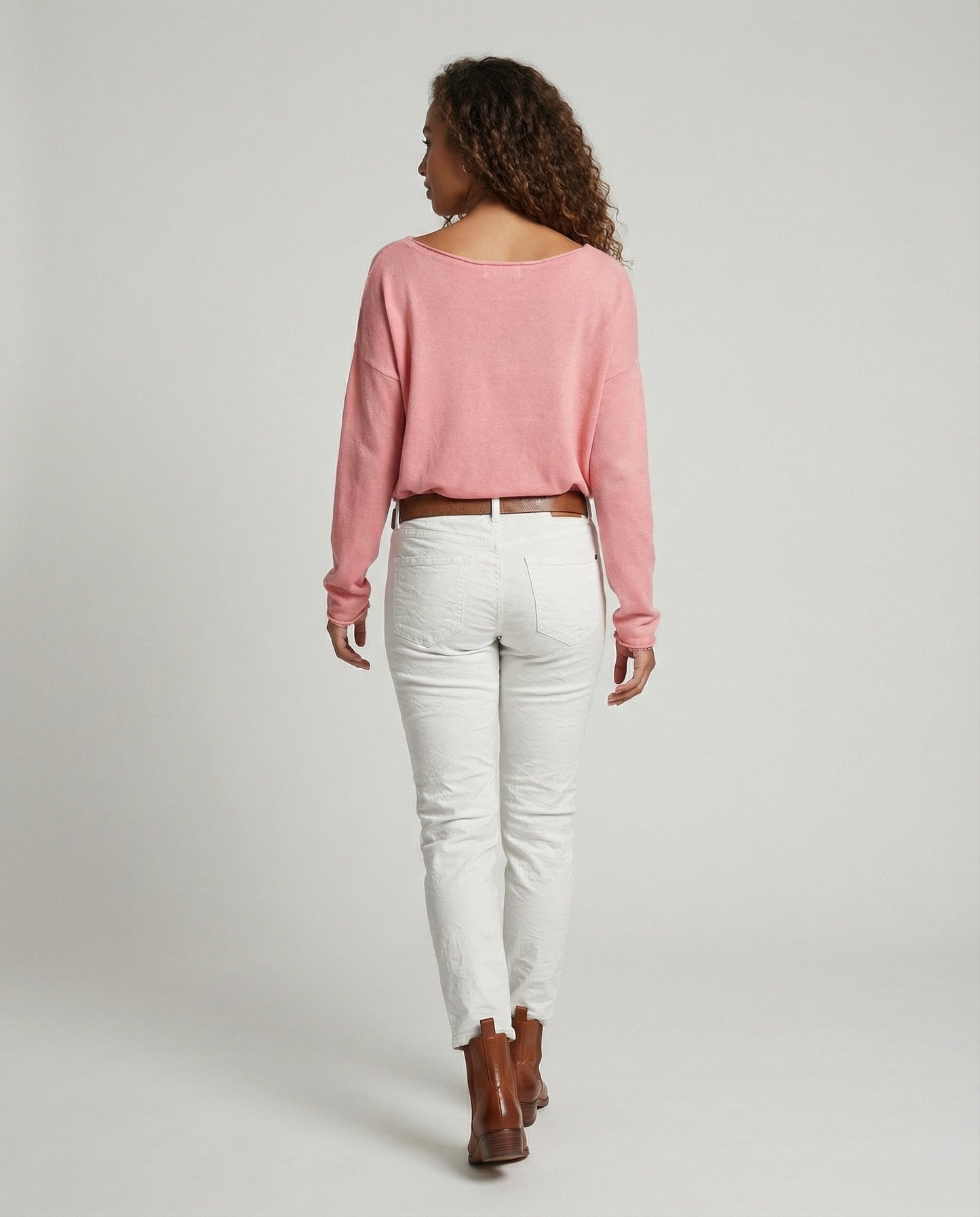Damen Langarmshirt Leicht Baumwolle Weiß
