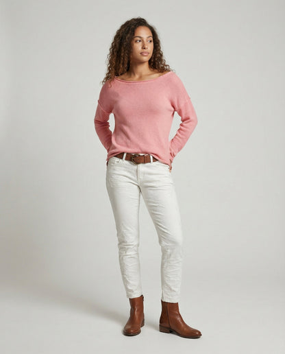 Damen Langarmshirt Leicht Baumwolle Weiß