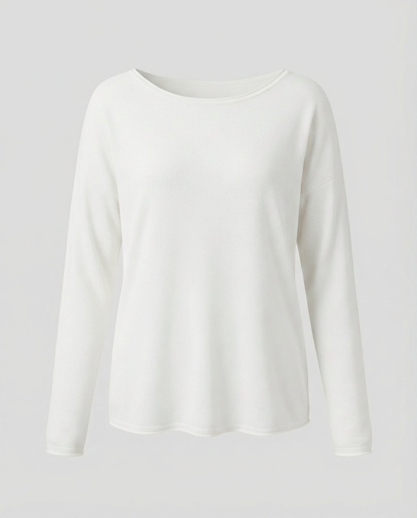 Damen Langarmshirt Leicht Baumwolle Weiß