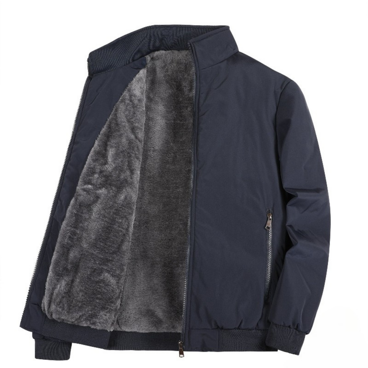 Herren Outdoorjacke Fleecefutter Reißverschluss Uni Stehkragen