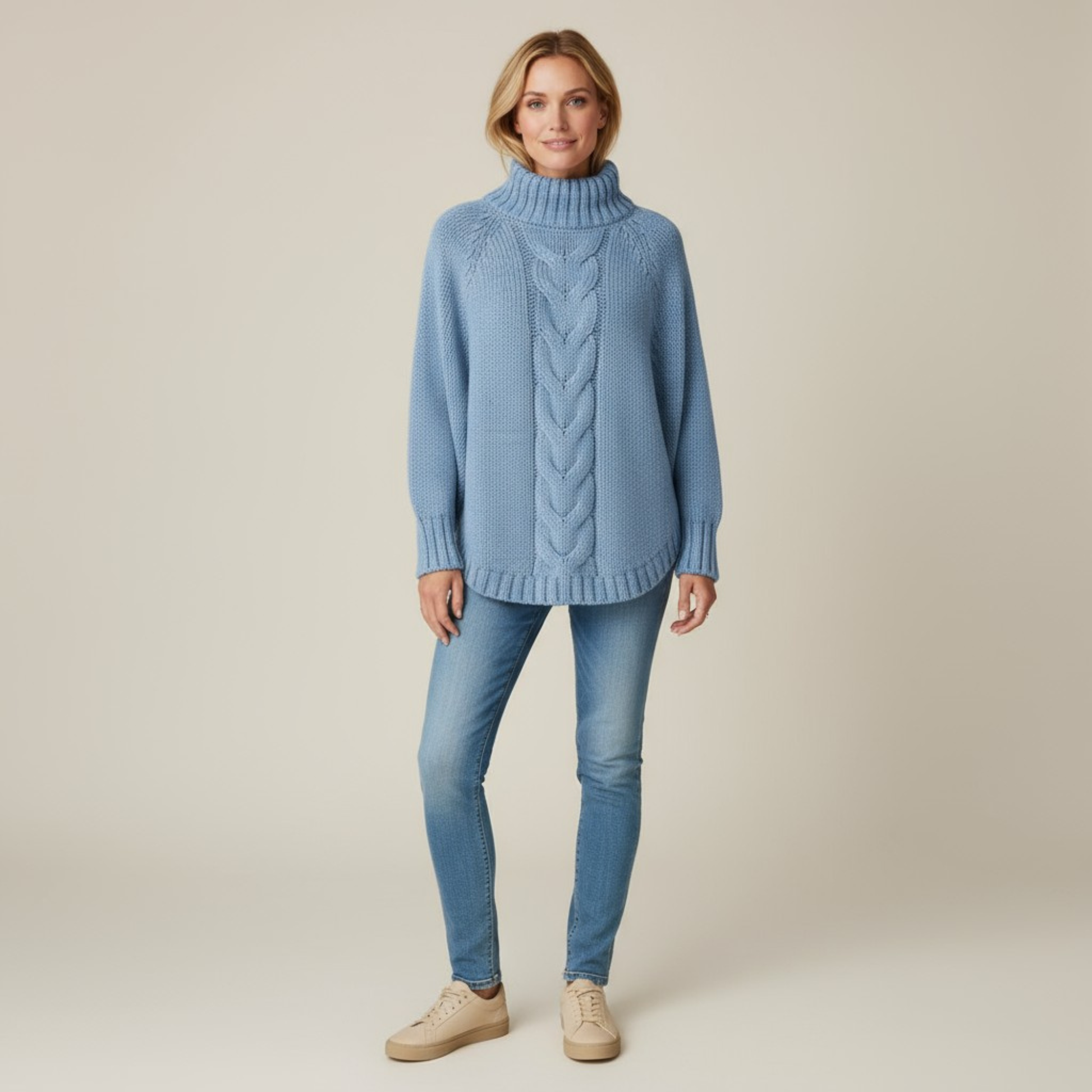 Damen Rollkragenpullover Strick Weich Grau - Norvielle