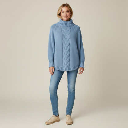 Damen Rollkragenpullover Strick Weich Grau - Norvielle