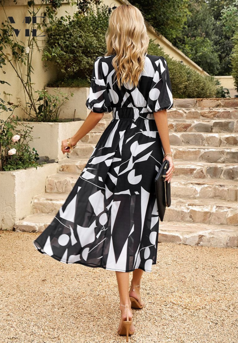 Damen Wickelkleid Abstrakt Print Midi Länge