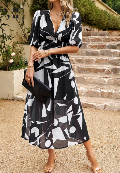 Damen Wickelkleid Abstrakt Print Midi Länge