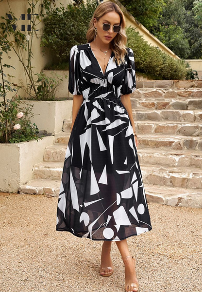 Damen Wickelkleid Abstrakt Print Midi Länge