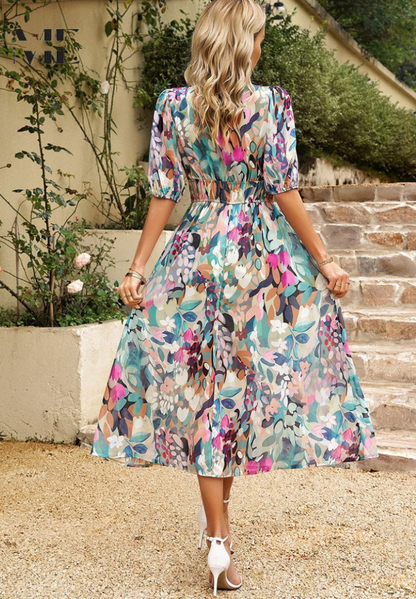Damen Wickelkleid Abstrakt Print Midi Länge