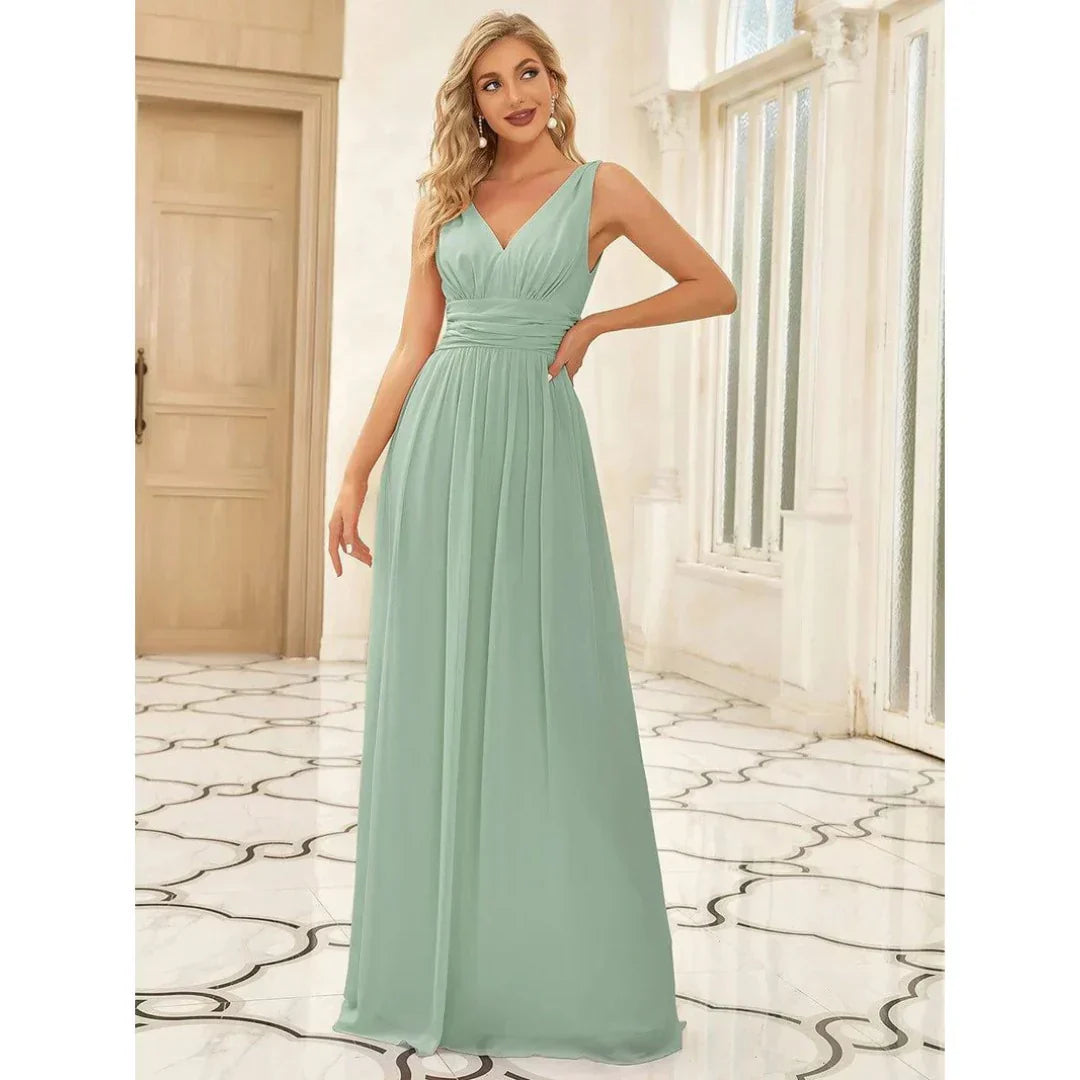 Damen Maxikleid V-Ausschnitt Fließender Saum Schwarz - Norvielle