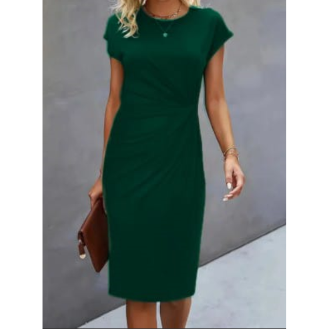 Damen Midi Kleid Kurzärmlig Klarer Schnitt