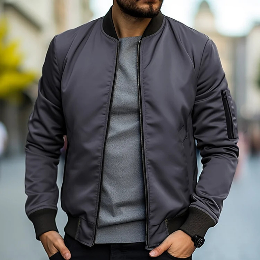 Herren Bomberjacke Reißverschluss Rippdetails