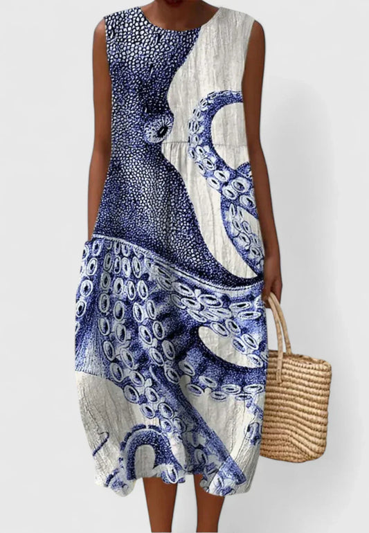 Damen Strandkleid Oktopus-Print Leicht Sommerkleid - Norvielle