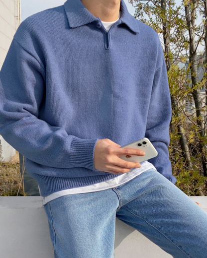 Herren Strickpullover aus Wolle mit Polokragen