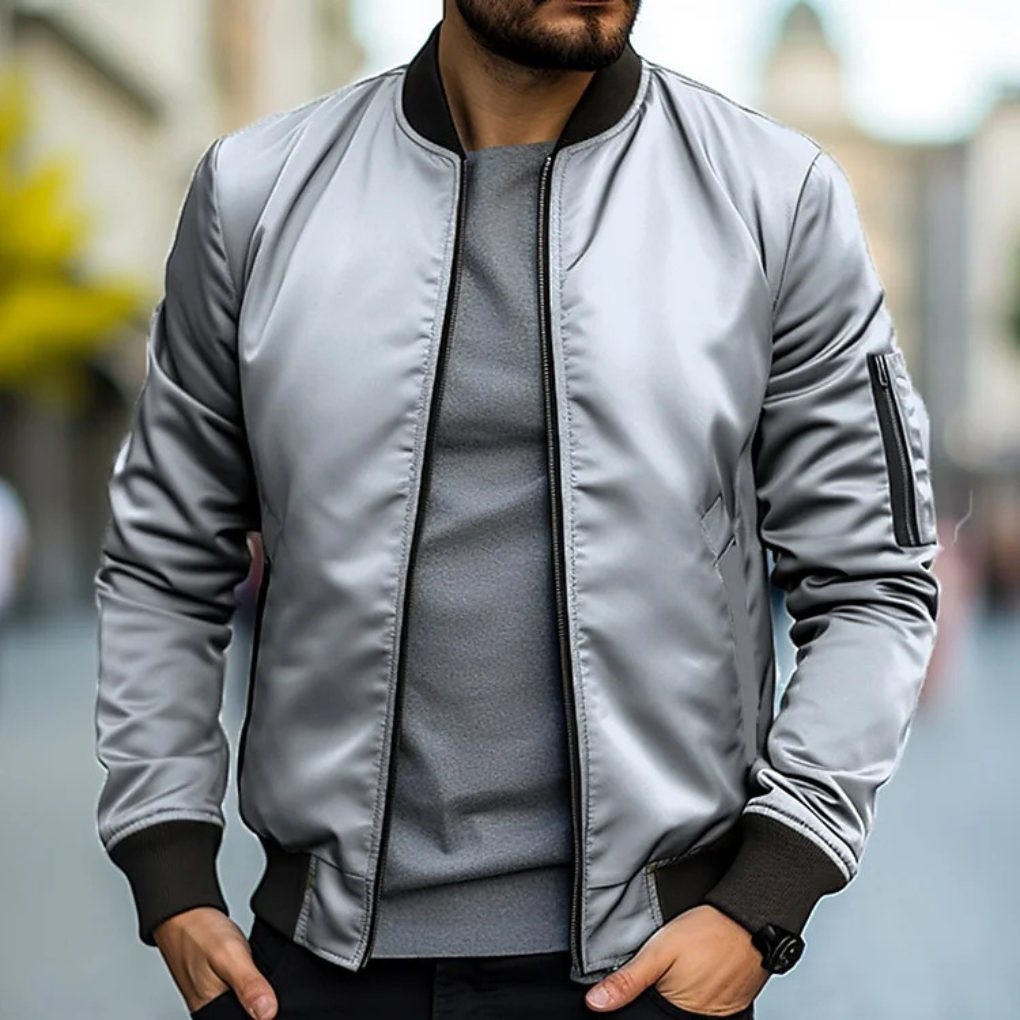 Herren Bomberjacke Reißverschluss Rippdetails