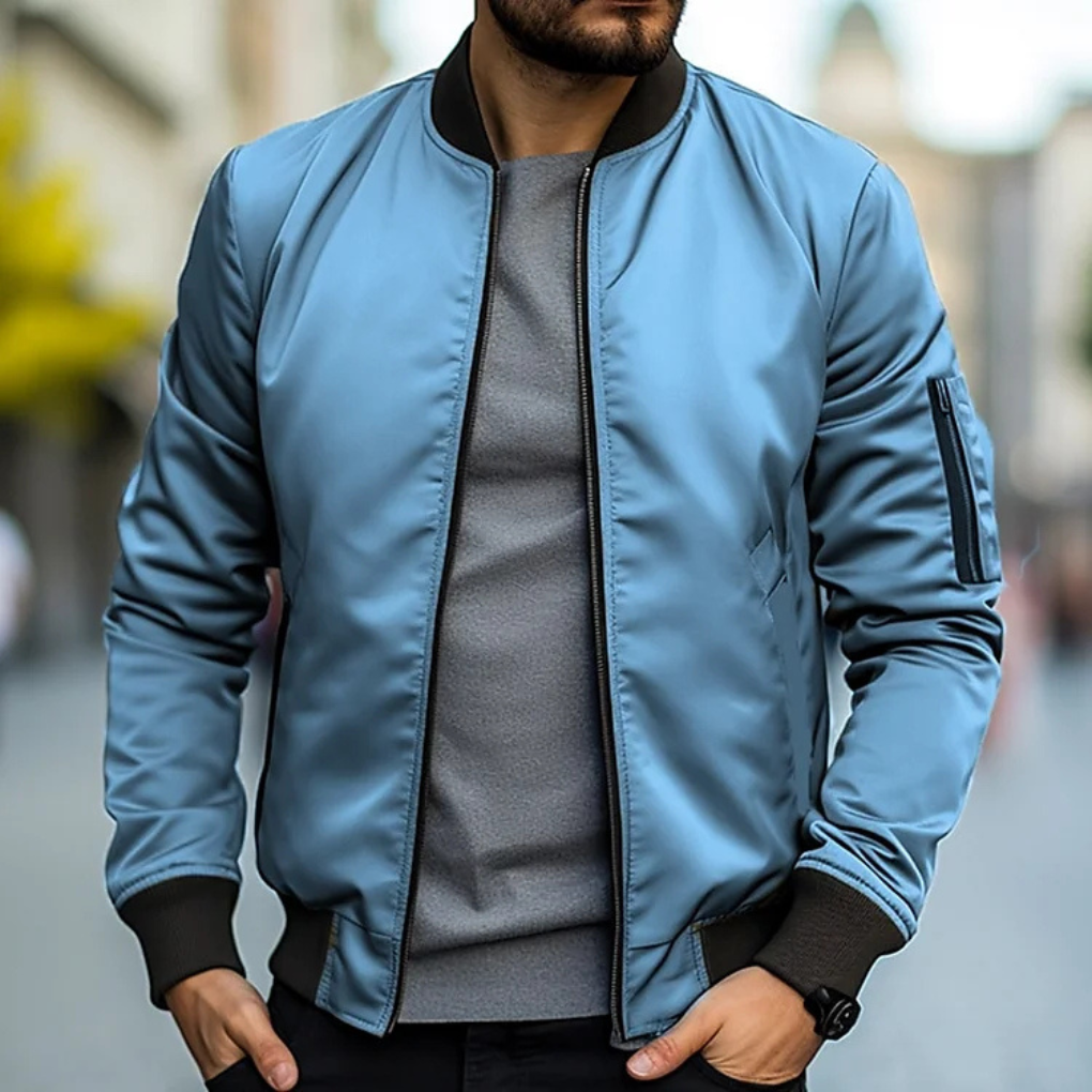 Herren Bomberjacke Reißverschluss Rippdetails