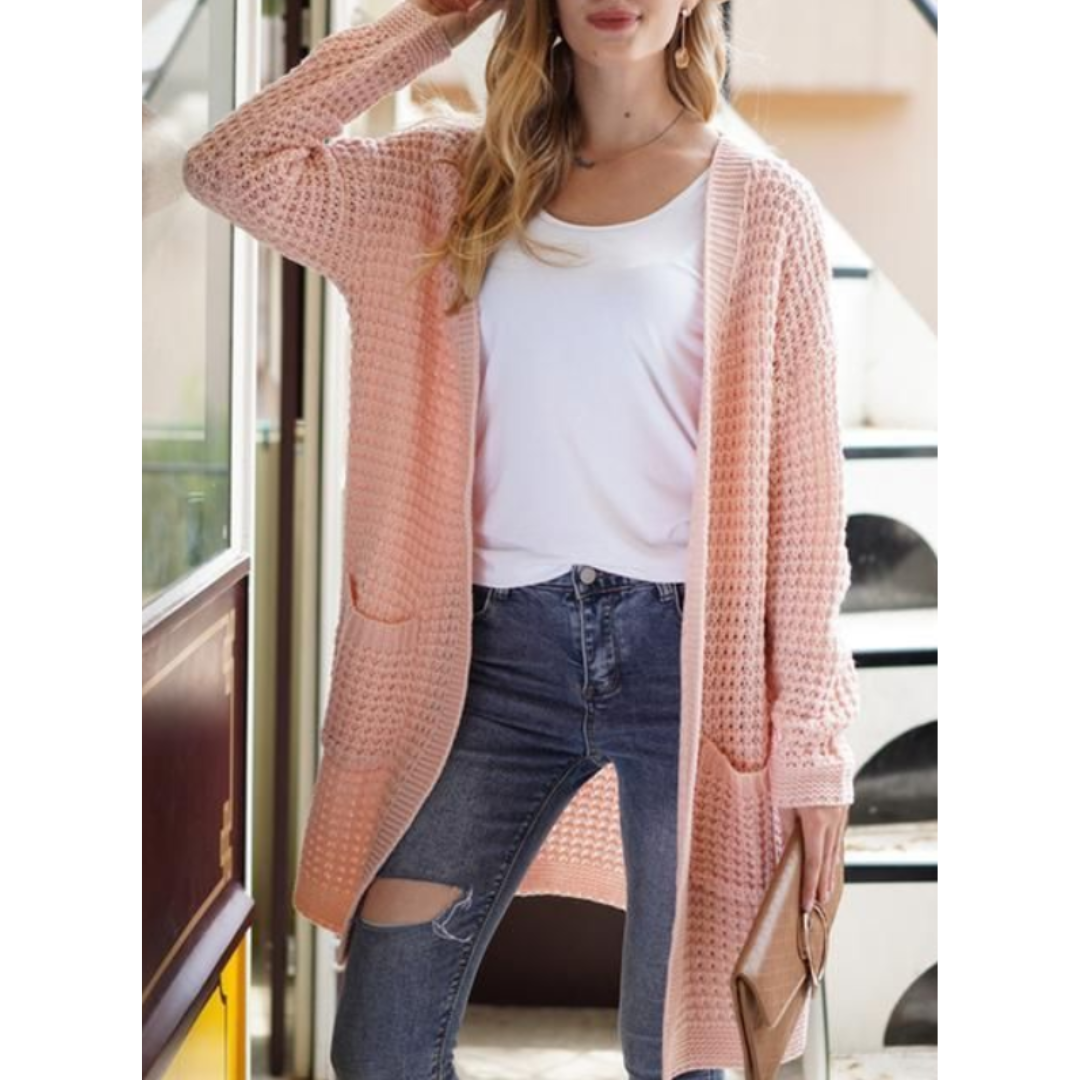 Damen Strickjacke Lang Verlängert Winterstruktur